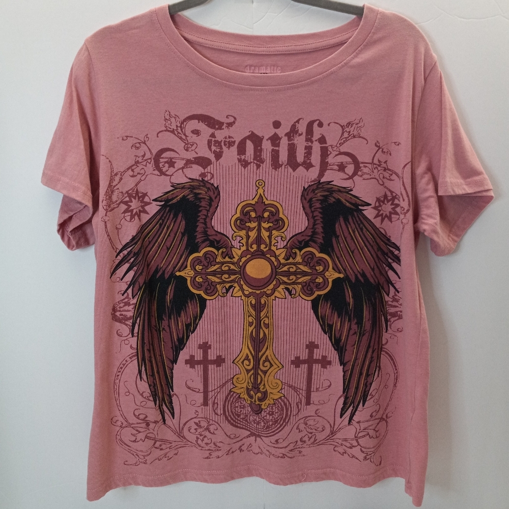 Dramatic Y2K Faith Angel Wings & Crosses Graphic Tee